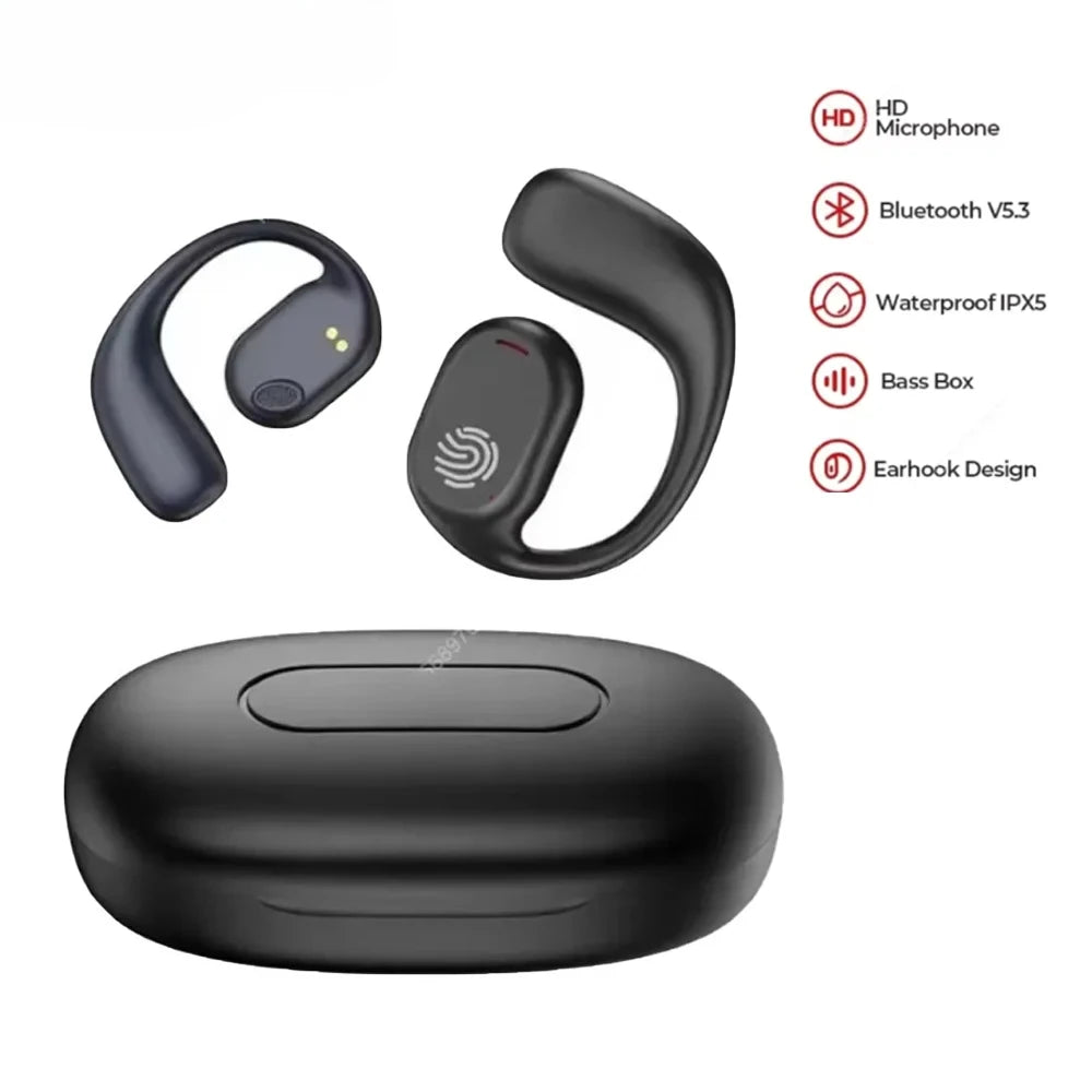 Portable Bone Conduction Earphones Bluetooth 5.3 HiFi 9D Stereo Noise Reduction Waterproof Earbud Outdoor Wireless Headset