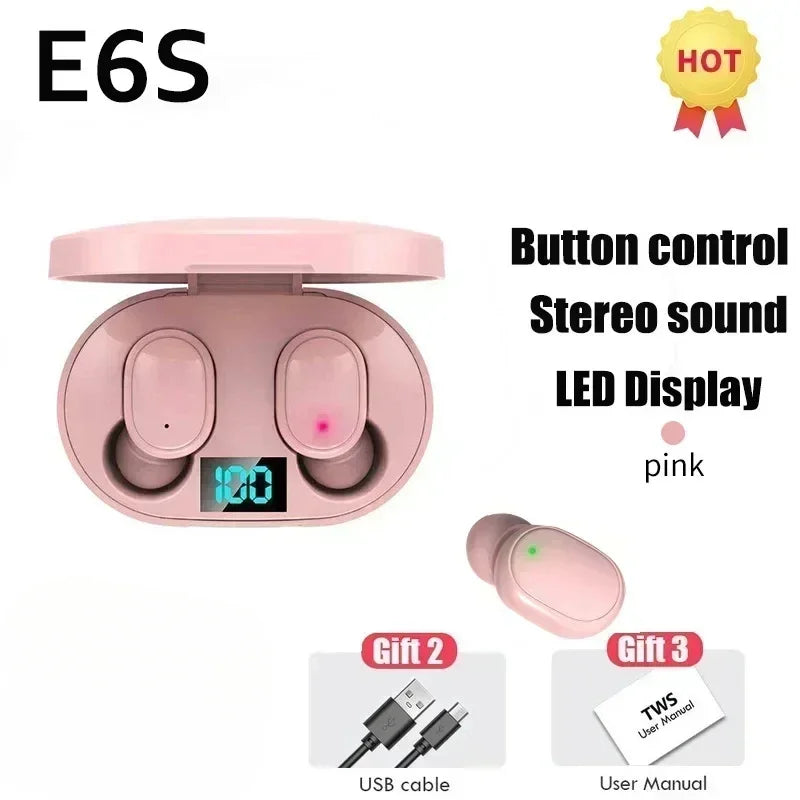 E6S Wireless Bluetooth Earphones TWS Bluetooth Headset Wireless Earbuds Noise Cancelling Earphones with Microphone Headphones